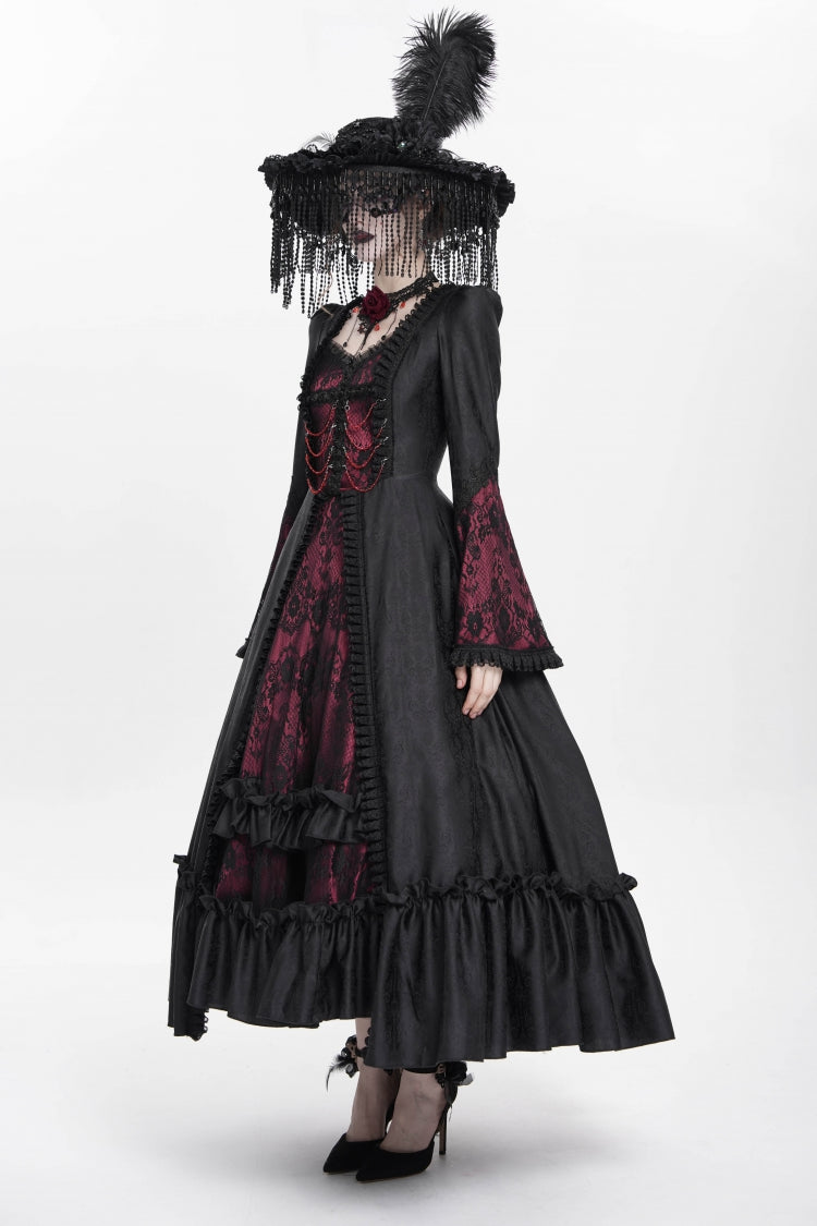 Lolita Dress - Floral Embroidery Lace-up, Red, Pleated, Women's Style, Gothic Style - additional product view 4