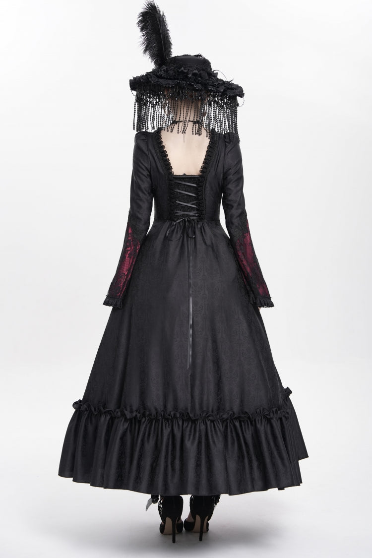 Lolita Dress - Floral Embroidery Lace-up, Red, Pleated, Women's Style, Gothic Style - additional product view 5