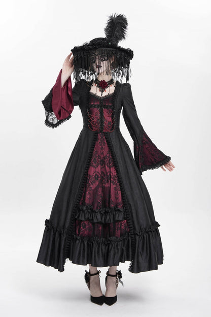 Lolita Dress - Floral Embroidery Lace-up, Red, Pleated, Women's Style, Gothic Style - additional product view 6