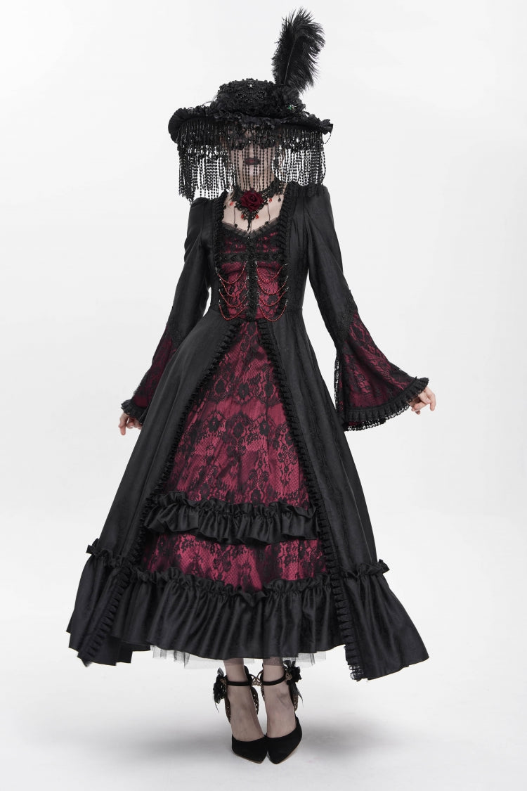 Lolita Dress - Floral Embroidery Lace-up, Red, Pleated, Women's Style, Gothic Style - additional product view 7