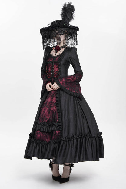 Lolita Dress - Floral Embroidery Lace-up, Red, Pleated, Women's Style, Gothic Style - additional product view 8