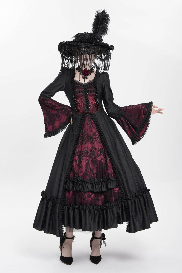 Lolita Dress - Floral Embroidery Lace-up, Red, Pleated, Women's Style, Gothic Style - additional product view 9