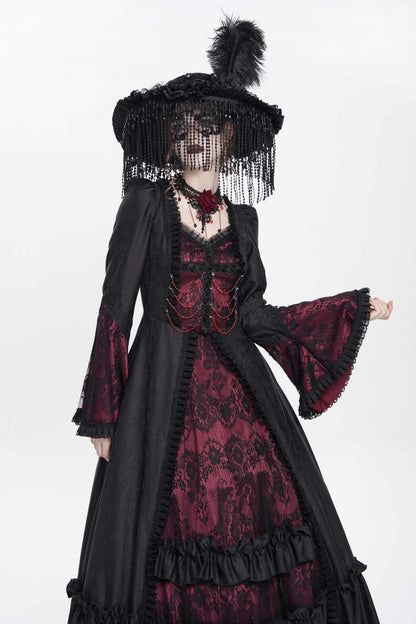 Lolita Dress - Floral Embroidery Lace-up, Red, Pleated, Women's Style, Gothic Style - additional product view 10
