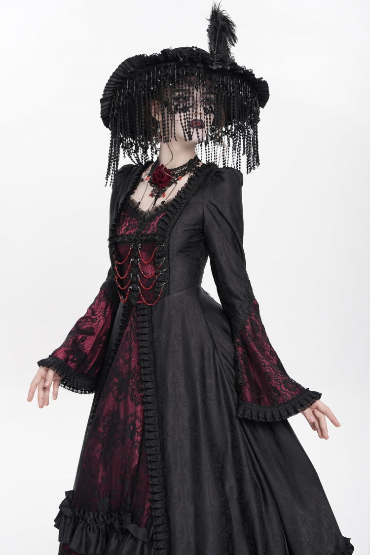 Lolita Dress - Floral Embroidery Lace-up, Red, Pleated, Women's Style, Gothic Style - additional product view 11