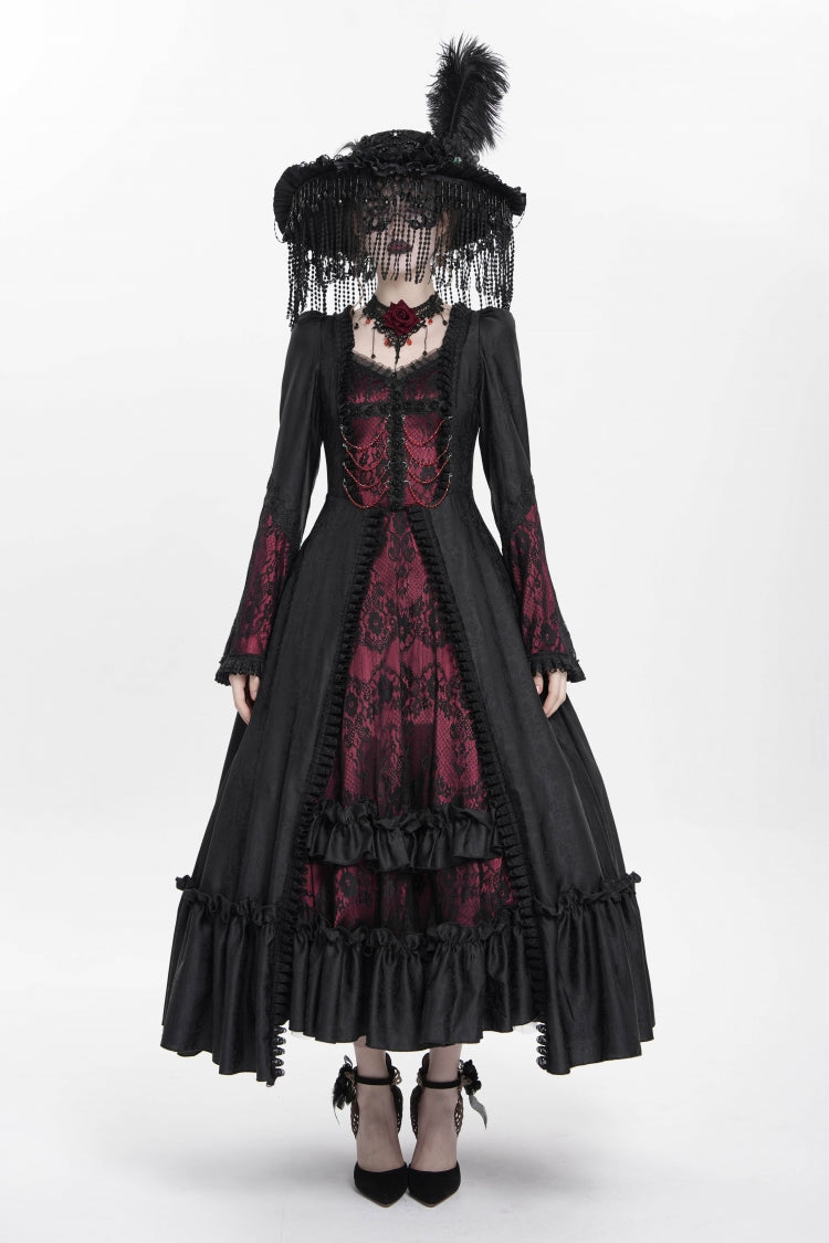 Lolita Dress - Floral Embroidery Lace-up, Red, Pleated, Women's Style, Gothic Style - main product image