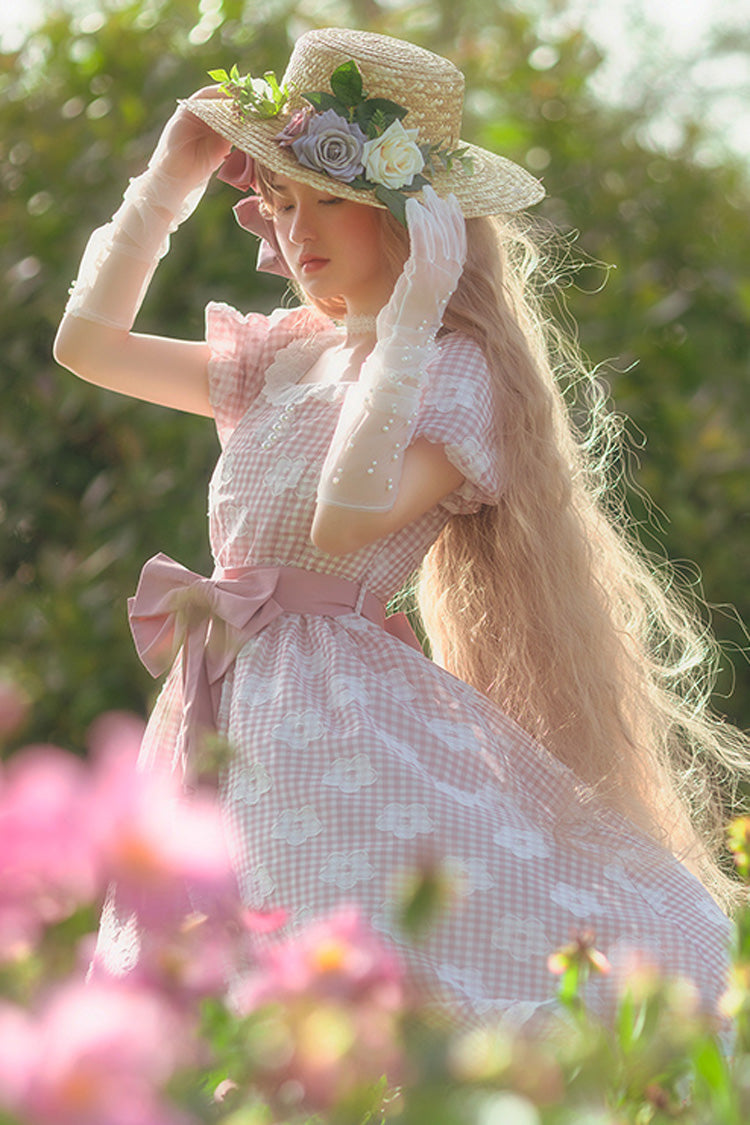 Lolita Dress - Floral Print Plaid Pattern, Pink, Plaid, Printed, Sweet Style - additional product view 2