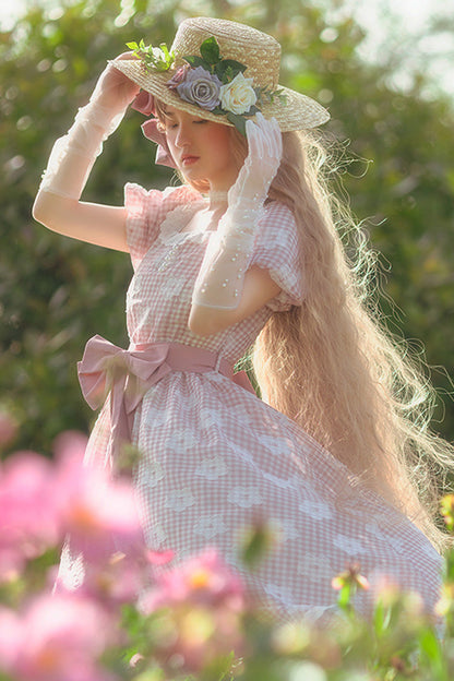 Lolita Dress - Floral Print Plaid Pattern, Pink, Plaid, Printed, Sweet Style - additional product view 2