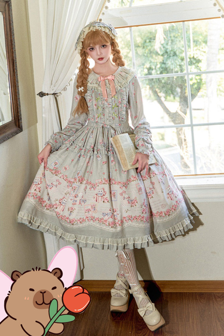 Lolita Dress - Floralprinted Ruffled Bow Plus, 2 Colors, Plus Size, Long Sleeves - additional product view 4