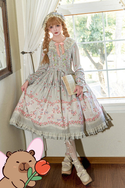 Lolita Dress - Floralprinted Ruffled Bow Plus, 2 Colors, Plus Size, Long Sleeves - additional product view 4