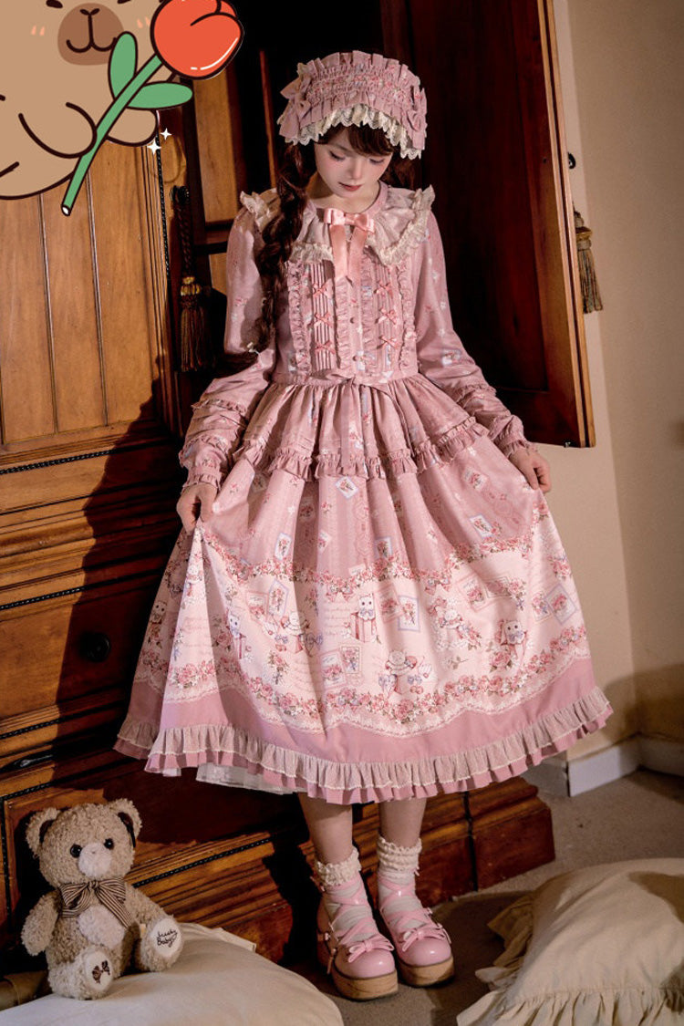 Lolita Dress - Floralprinted Ruffled Bow Plus, 2 Colors, Plus Size, Long Sleeves - additional product view 7
