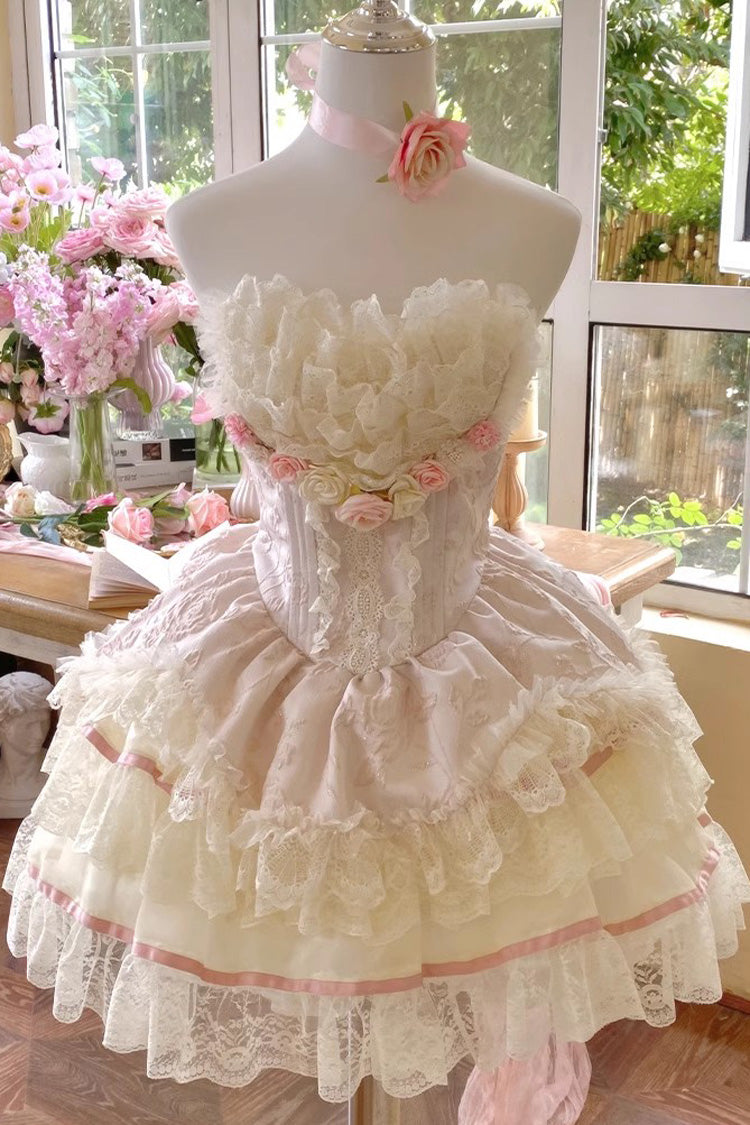 Lolita Dress - Flower Goddess Of Love, Pink, Bow Detail, Lace Trim, Ruffled - main product image