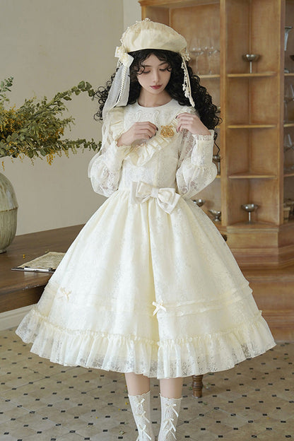Lolita Dress - Flower Sound, Ivory, Bow Detail, Lace Trim, Ruffled - additional product view 4