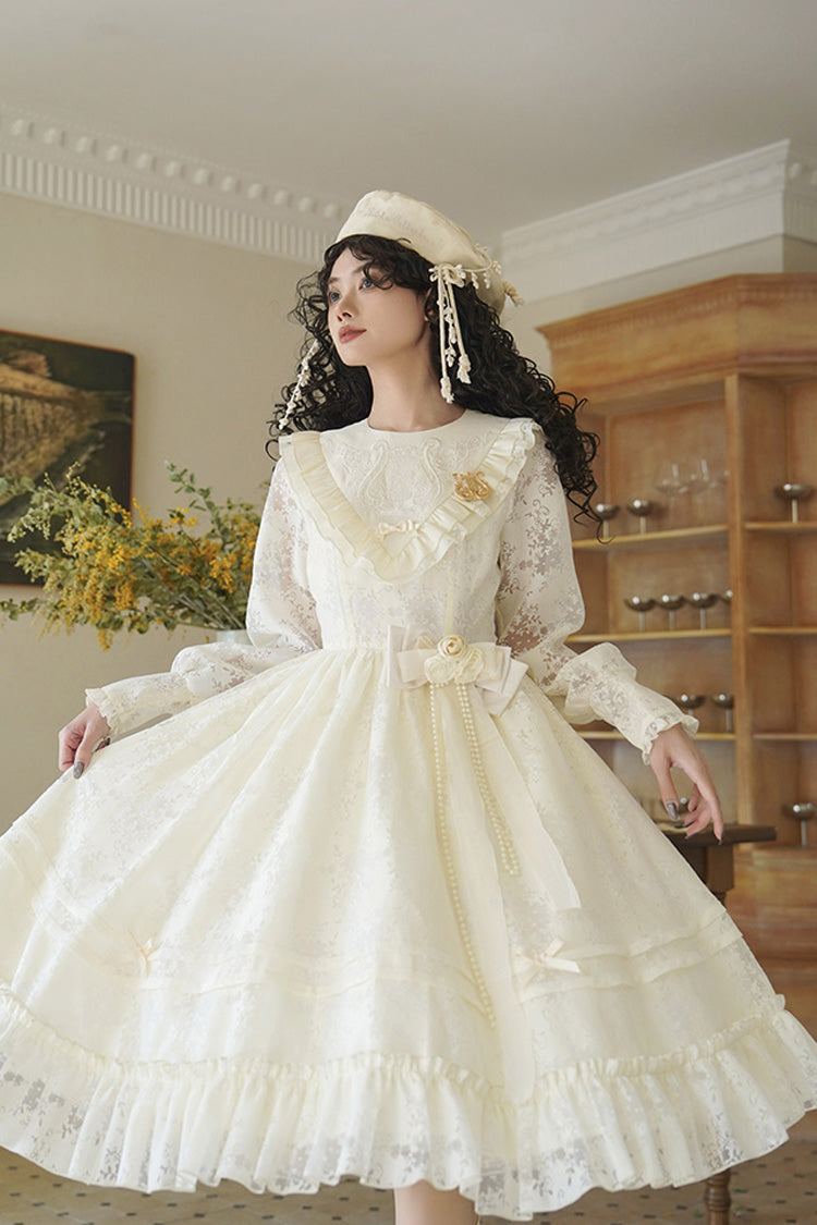 Lolita Dress - Flower Sound, Ivory, Bow Detail, Lace Trim, Ruffled - additional product view 6