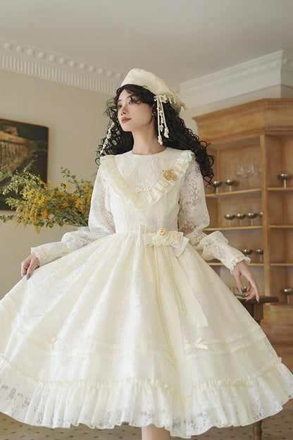 Lolita Dress - Flower Sound, Ivory, Bow Detail, Lace Trim, Ruffled - additional product view 6
