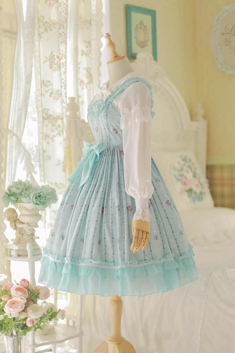 Lolita Dress - Flower Wall Print, 2 Colors, Printed, Sweet Style, Bow Detail - additional product view 4
