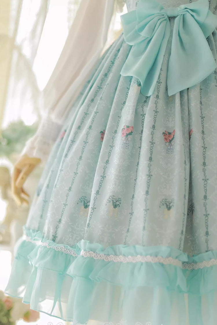 Lolita Dress - Flower Wall Print, 2 Colors, Printed, Sweet Style, Bow Detail - additional product view 5