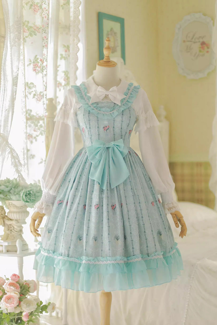 Lolita Dress - Flower Wall Print, 2 Colors, Printed, Sweet Style, Bow Detail - main product image
