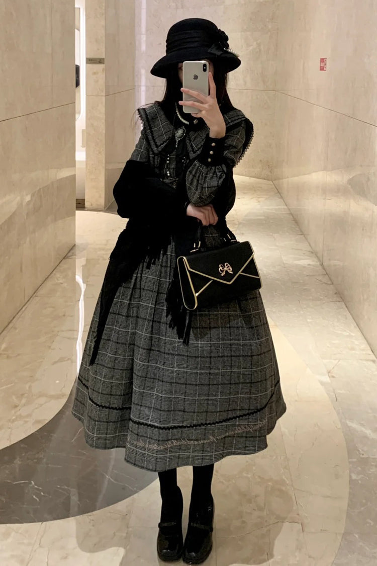 Lolita Dress - Fontainebleau, Gray, Plaid, Sweet Style, Bow Detail - additional product view 2