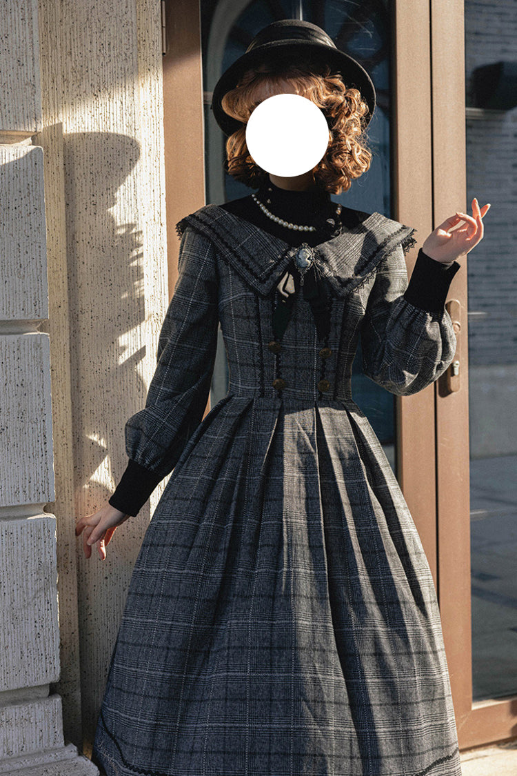 Lolita Dress - Fontainebleau, Gray, Plaid, Sweet Style, Bow Detail - additional product view 3