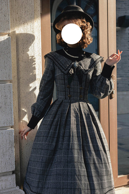 Lolita Dress - Fontainebleau, Gray, Plaid, Sweet Style, Bow Detail - additional product view 3