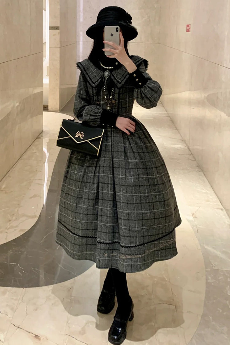 Lolita Dress - Fontainebleau, Gray, Plaid, Sweet Style, Bow Detail - additional product view 4