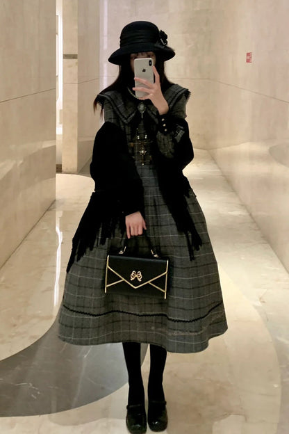 Lolita Dress - Fontainebleau, Gray, Plaid, Sweet Style, Bow Detail - additional product view 5