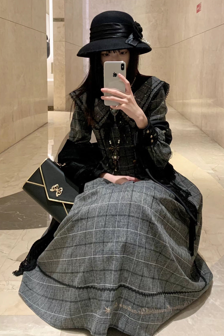 Lolita Dress - Fontainebleau, Gray, Plaid, Sweet Style, Bow Detail - additional product view 6