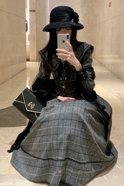 Lolita Dress - Fontainebleau, Gray, Plaid, Sweet Style, Bow Detail - additional product view 6
