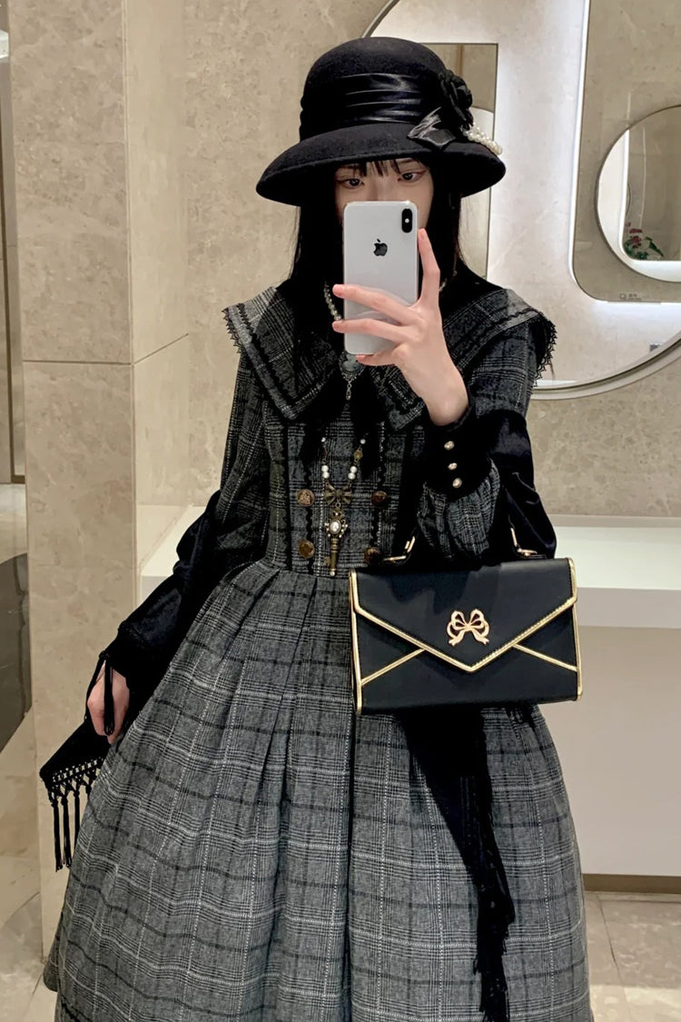 Lolita Dress - Fontainebleau, Gray, Plaid, Sweet Style, Bow Detail - additional product view 7