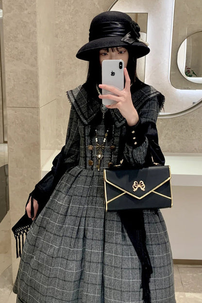 Lolita Dress - Fontainebleau, Gray, Plaid, Sweet Style, Bow Detail - additional product view 7