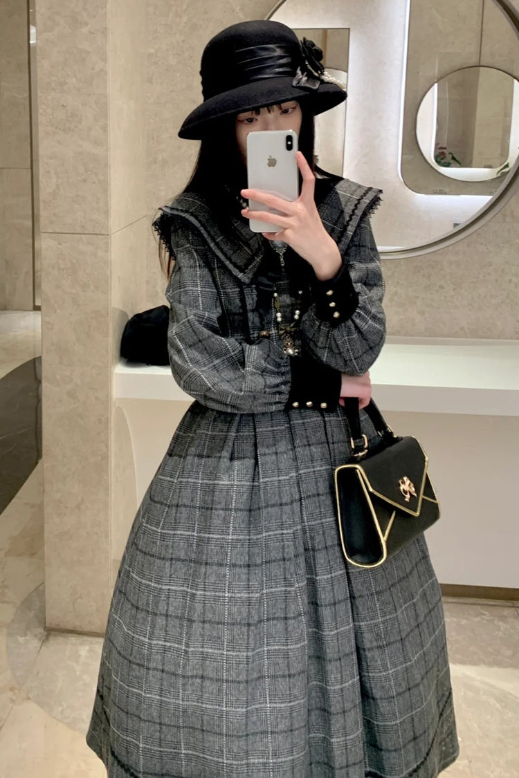 Lolita Dress - Fontainebleau, Gray, Plaid, Sweet Style, Bow Detail - additional product view 9