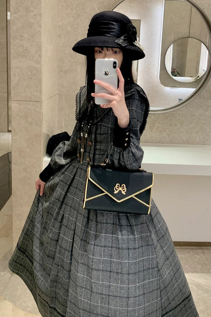 Lolita Dress - Fontainebleau, Gray, Plaid, Sweet Style, Bow Detail - additional product view 10