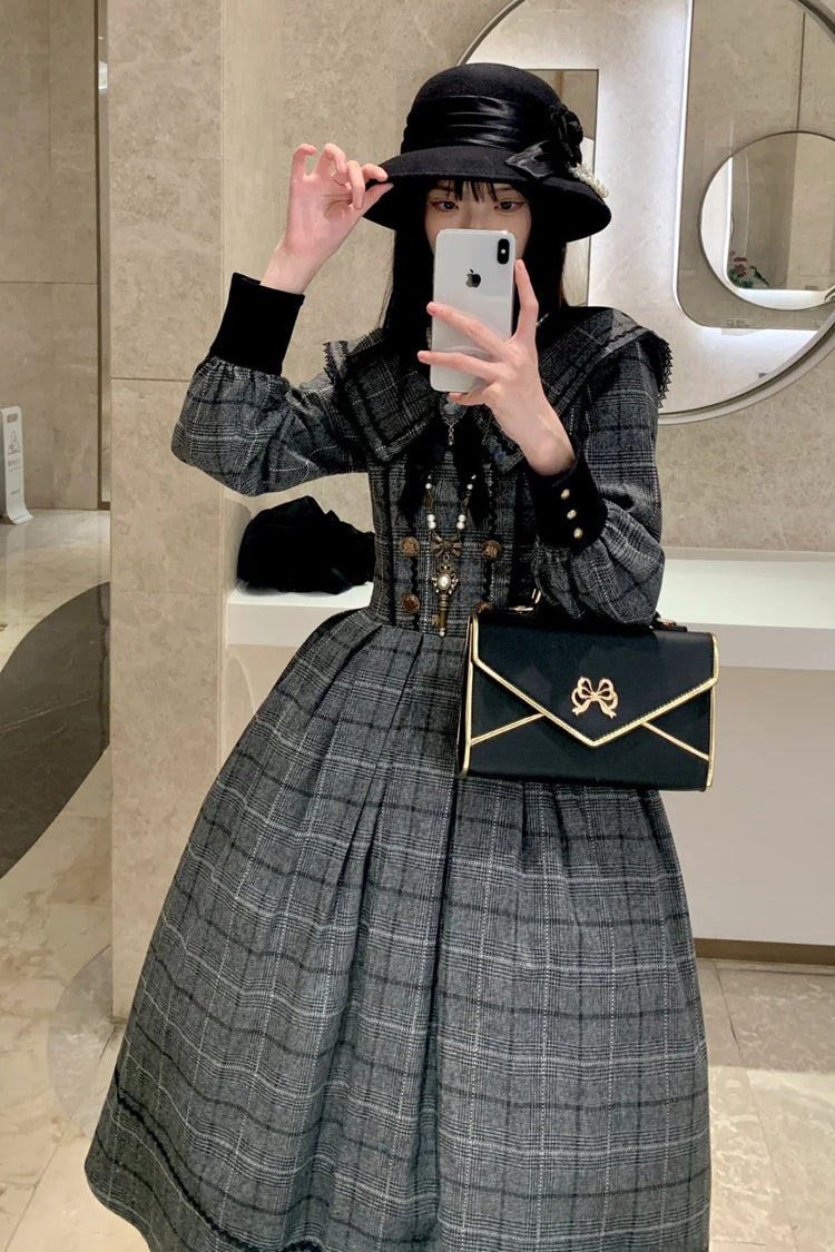 Lolita Dress - Fontainebleau, Gray, Plaid, Sweet Style, Bow Detail - additional product view 11