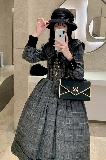 Lolita Dress - Fontainebleau, Gray, Plaid, Sweet Style, Bow Detail - additional product view 11