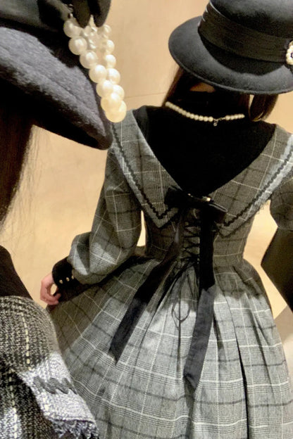 Lolita Dress - Fontainebleau, Gray, Plaid, Sweet Style, Bow Detail - additional product view 12