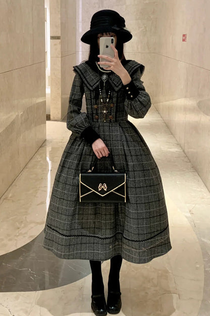 Lolita Dress - Fontainebleau, Gray, Plaid, Sweet Style, Bow Detail - main product image