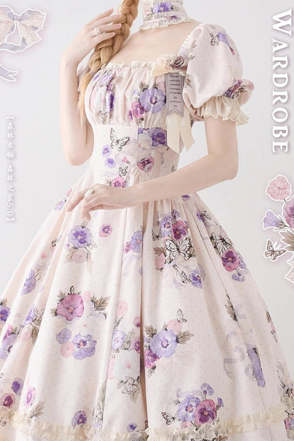 Lolita Dress - Forest Basket, 6 Colors, Lace Trim, Ruffled, Printed - additional product view 7