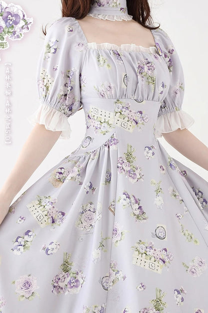 Lolita Dress - Forest Basket, 6 Colors, Lace Trim, Ruffled, Printed - additional product view 14