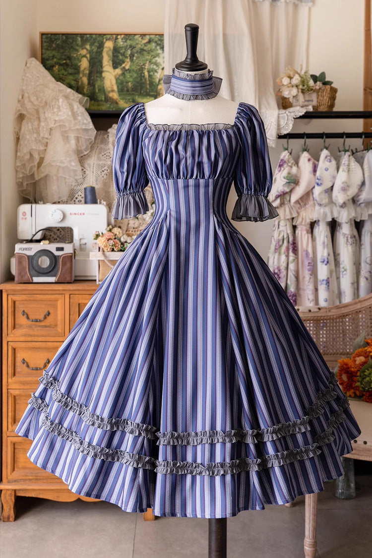 Lolita Dress - Forest Basket, 6 Colors, Lace Trim, Ruffled, Printed - S Blue / M Blue / L Blue option