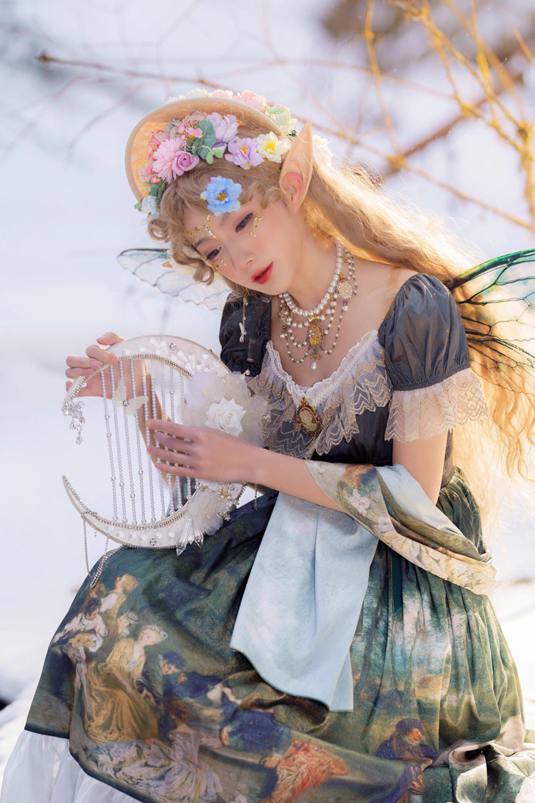 Lolita Dress - Forest Dance Print Ruffle, Green, Ruffled, Printed, Sweet Style - additional product view 2