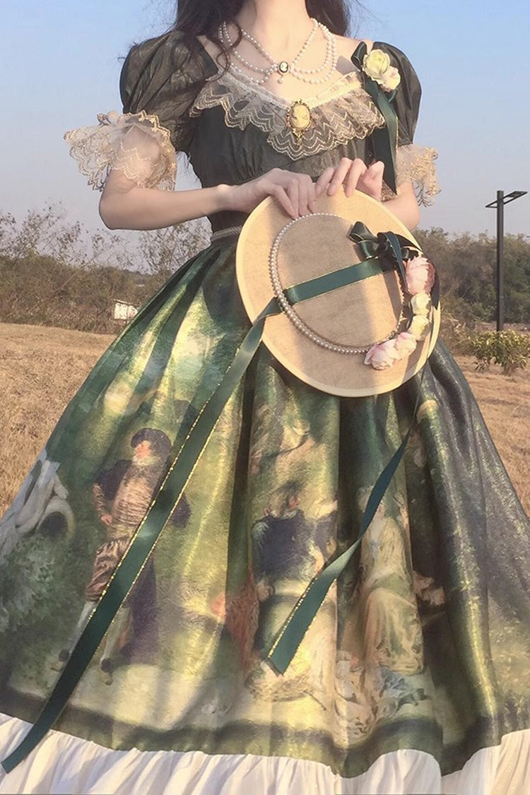 Lolita Dress - Forest Dance Print Ruffle, Green, Ruffled, Printed, Sweet Style - additional product view 3