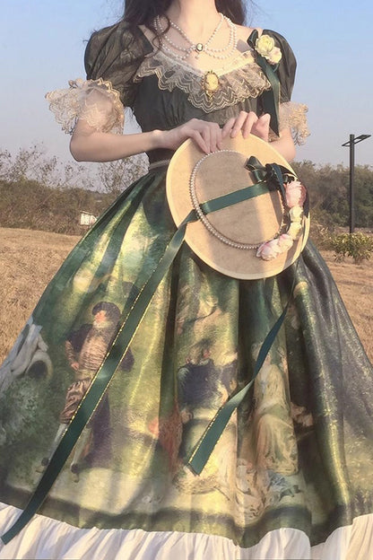 Lolita Dress - Forest Dance Print Ruffle, Green, Ruffled, Printed, Sweet Style - additional product view 3