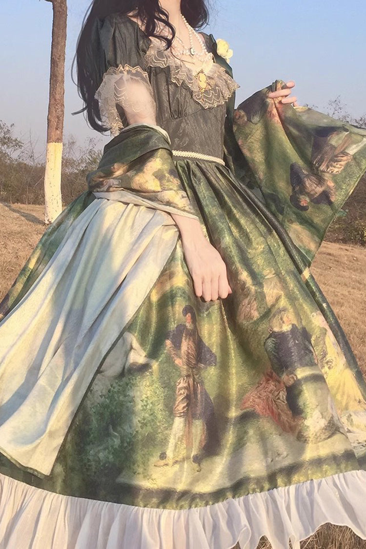 Lolita Dress - Forest Dance Print Ruffle, Green, Ruffled, Printed, Sweet Style - additional product view 4
