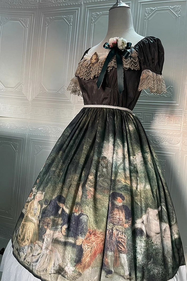 Lolita Dress - Forest Dance Print Ruffle, Green, Ruffled, Printed, Sweet Style - additional product view 6