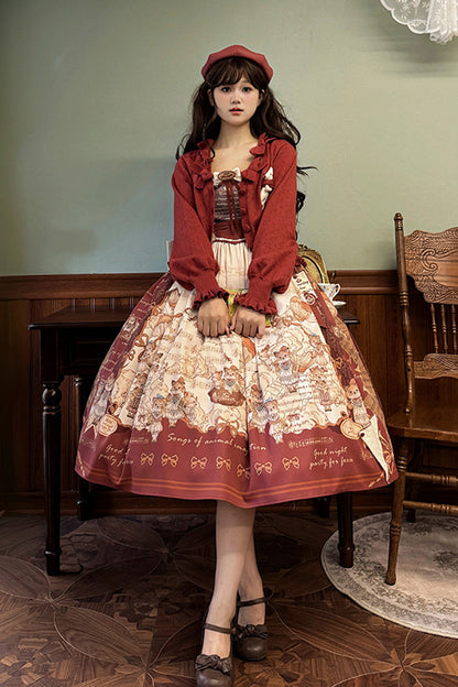 Lolita Dress - Fox Band, Red, Short Version, Long Version, Square Collar - XS Red Long / S Red Long / M Red Long option