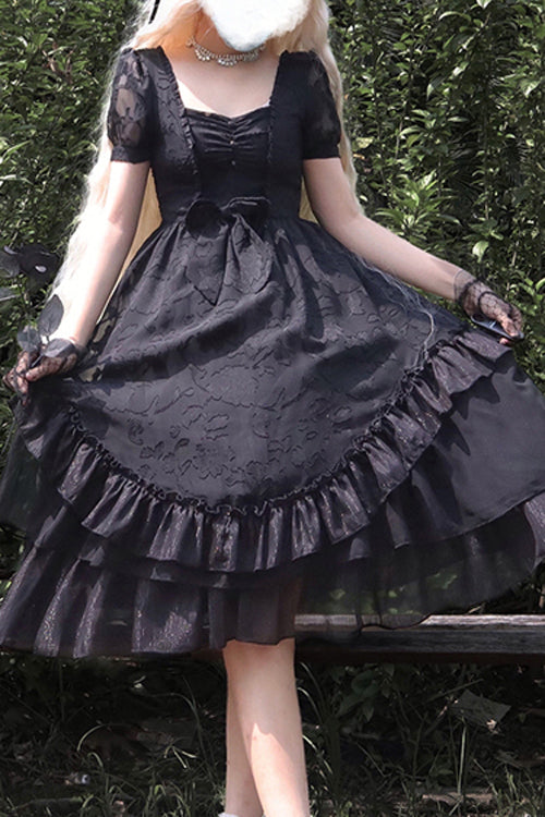 Lolita Dress - French Elegant Print Multi-layer, 2 Colors, Classic Style, Ruffled, Printed - additional product view 4