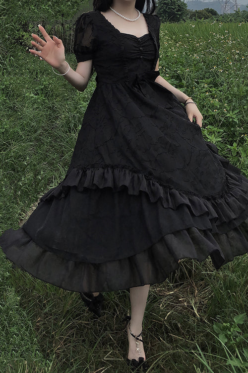 Lolita Dress - French Elegant Print Multi-layer, 2 Colors, Classic Style, Ruffled, Printed - additional product view 6