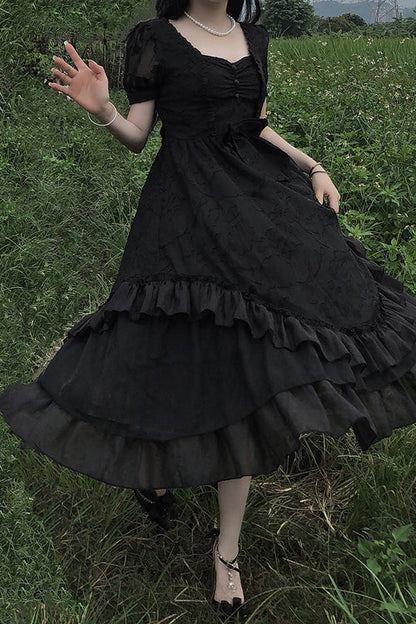 Lolita Dress - French Elegant Print Multi-layer, 2 Colors, Classic Style, Ruffled, Printed - additional product view 6