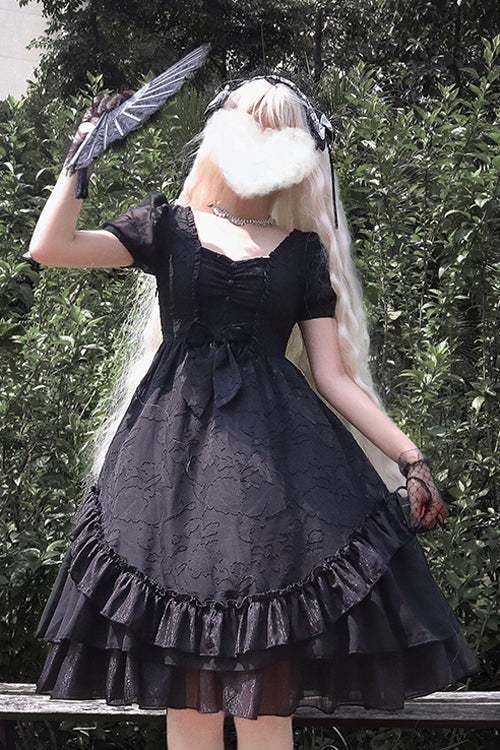 Lolita Dress - French Elegant Print Multi-layer, 2 Colors, Classic Style, Ruffled, Printed - additional product view 8