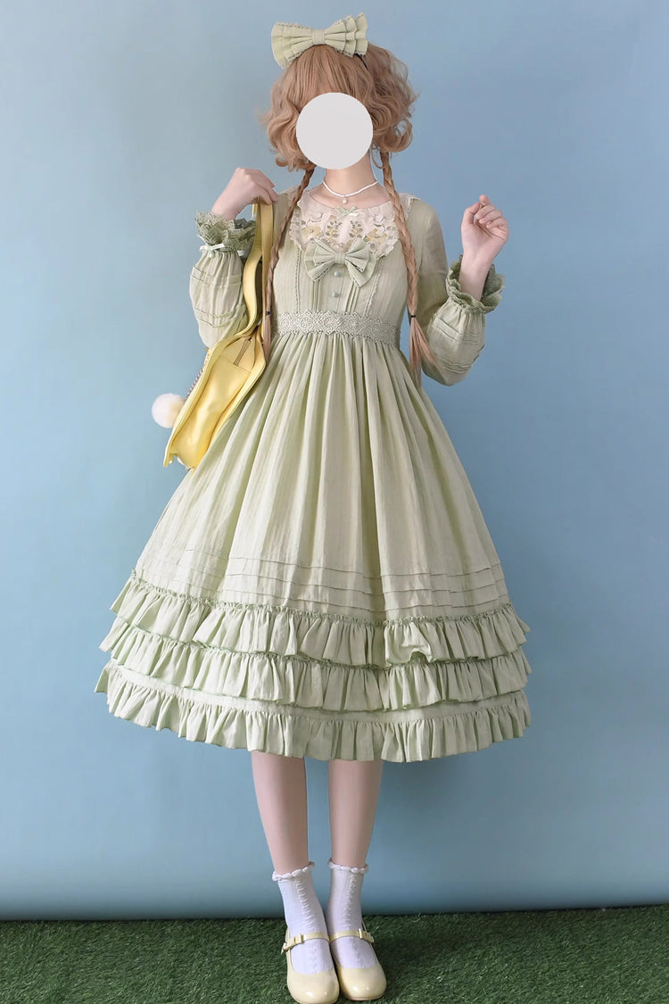 Lolita Dress - Girly Nelly, 4 Colors, Long Version, Long Length, Sweet Style - XS Green Short Sleeves / XS Green Long Sleeves / S Green Short Sleeves option